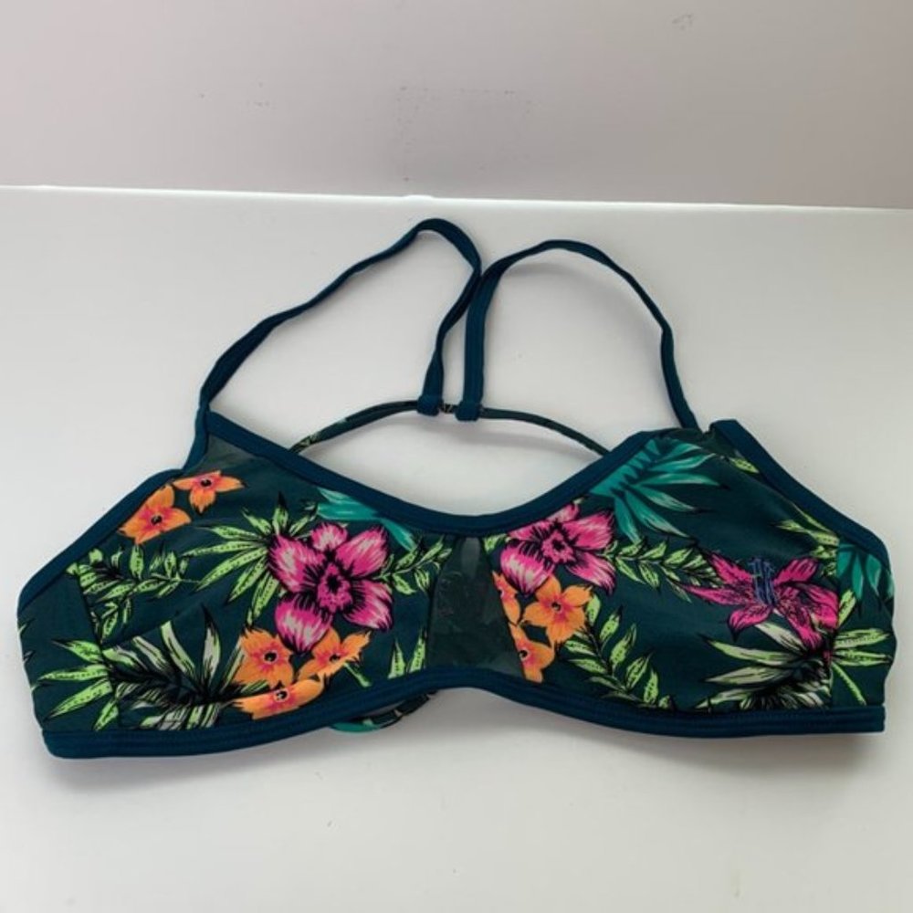 Xhilaration Teal & Flower Strappy Bikini Top